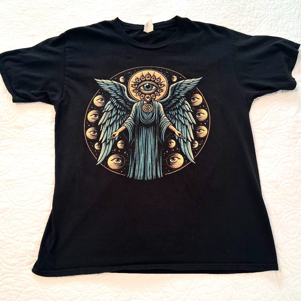 Black Graphic T-Shirt with Angel Design